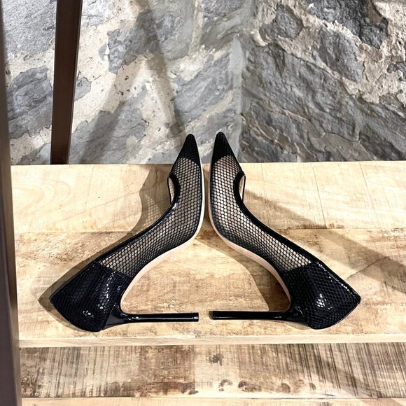 Jimmy Choo Black Patent Romy Mesh 100 Pumps - Picture 7 of 11